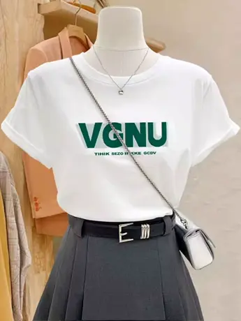 欧货白色仿棉短袖t恤女夏季2023新款高街美式复古小众设计感上衣商品大图