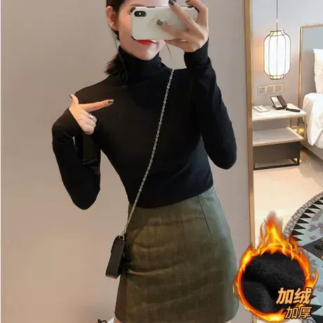 加厚加绒网红打底衫女秋冬半高领内搭2023年新款百搭洋气长袖上衣图片