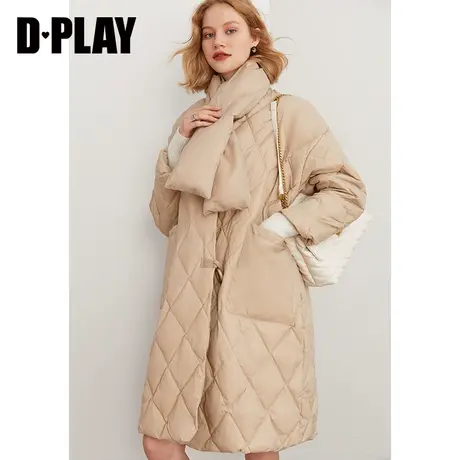 DPLAY秋装新新款简约气质奶白色长款混纺泡芙保暖宽松羽绒服女商品大图