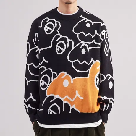 限量特价秋冬简约圆领毛衣男2022秋冬季新款百搭潮保暖休闲针织衫商品大图