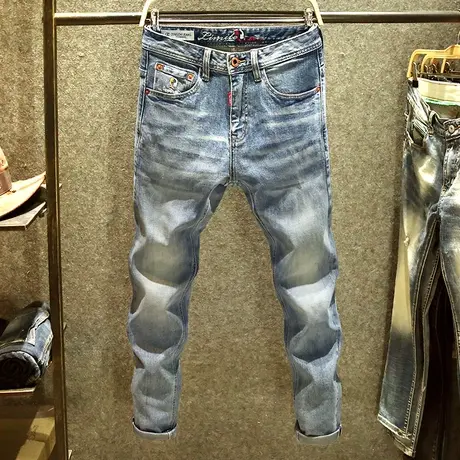 高端原创水洗男士牛仔裤百搭修身小脚裤美式复古高街裤子男ins潮商品大图