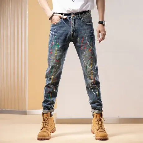 Modi Nick/摩帝尼克水洗潮牌美式休闲时尚牛仔裤直筒印花裤子百搭商品大图