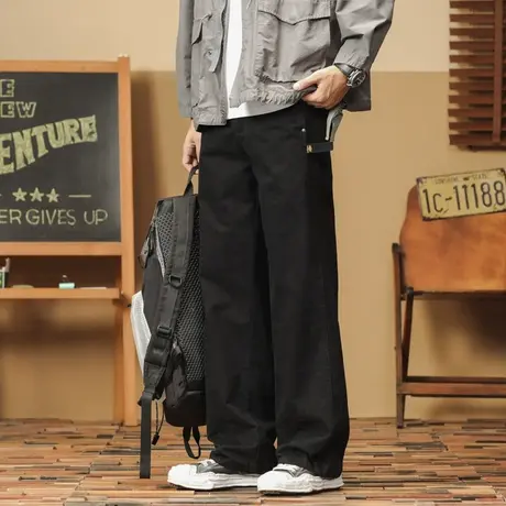 时尚直筒裤子秋冬季男士百搭舒适休闲裤百搭水洗宽松工装裤男裤商品大图