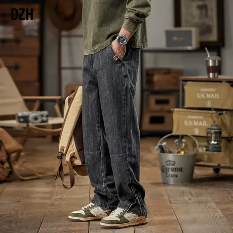 男士美式复古牛仔裤男设计感裤子男裤秋季2024新款宽松直筒休闲裤图片