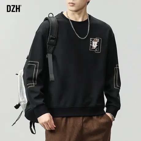 男士黑色卫衣男款秋季潮牌男2024新款秋装男装外套圆领上衣打底衫商品大图