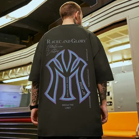 高街潮牌宽松T恤胖子短袖男加肥加大五分袖纯棉肥佬大码男装夏季图片