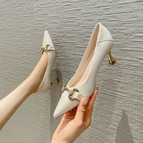 尖头软皮高跟鞋女细跟2024春季新款时尚法式少女浅口百搭职业单鞋图片