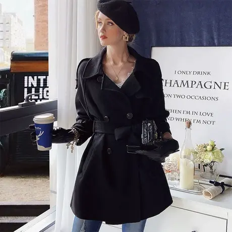 粉红大布娃娃毛呢大衣女冬季双面呢羊毛中长款外套小个子图片