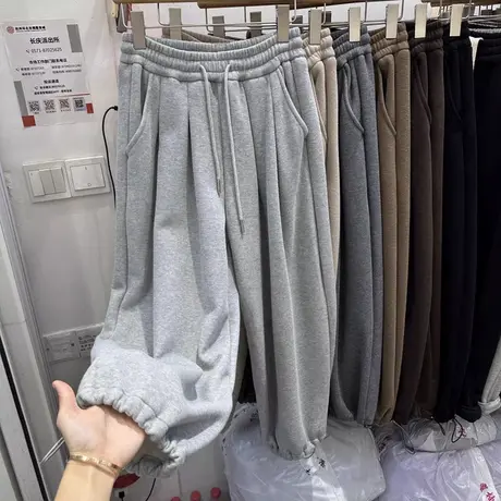 韩系港风阔腿灯笼裤女冬季设计感小众宽松加绒加厚休闲束脚卫裤潮商品大图