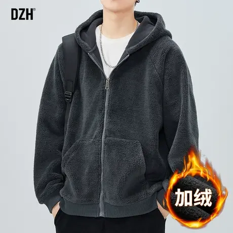 男士加绒开衫卫衣外套男冬季加厚潮高级感2024年新款摇粒绒连帽衫图片