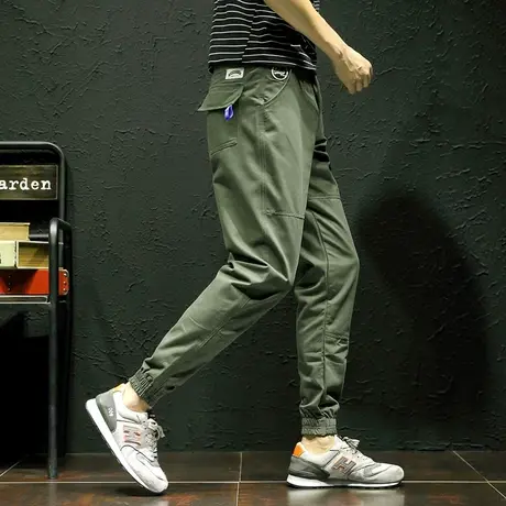 工装裤男学生春夏季潮流韩版宽松百搭多口袋港风chic皮带直筒裤子商品大图