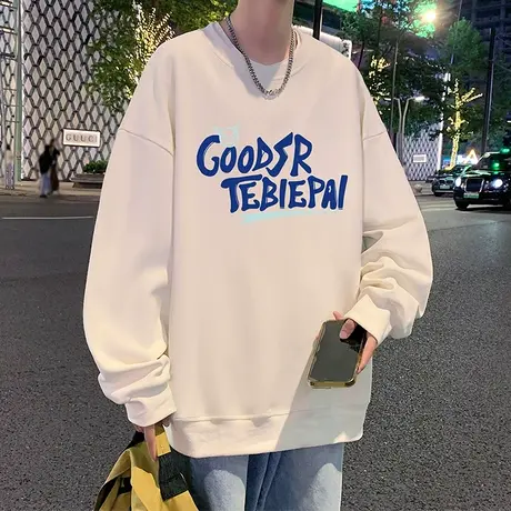 美式圆领卫衣男春秋季2024新款宽松无帽长袖内搭打底衫男生重磅潮图片