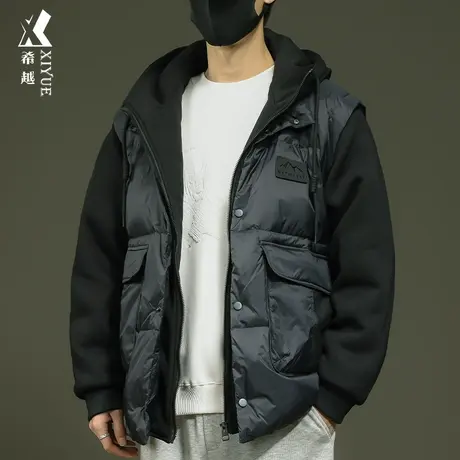 希越新款假两件羽绒服男冬季保暖新国标鸭绒外套宽松大码男士棉服商品大图