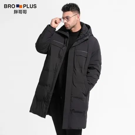 胖哥哥大码男士羽绒服中长款加肥加大厚款宽松简约连帽外套男冬季图片