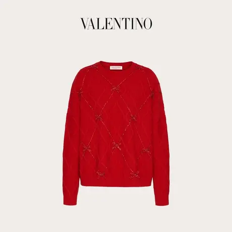 【24期免息】华伦天奴VALENTINO女士蝴蝶结刺绣羊毛毛衣图片