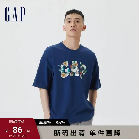 【断码优惠】亲肤Gap男装夏季LOGO运动短袖T恤宽松休闲上衣602918图片