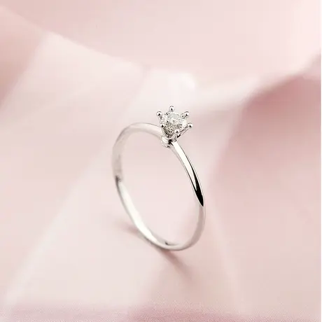 珂兰旗舰店18K金白钻石戒指Au750黄金戒六爪结婚求婚订婚钻戒定制图片