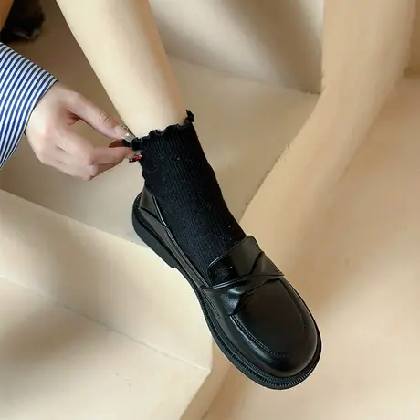 黑色小皮鞋女英伦风2024春季新款休闲单鞋法式一脚蹬平底乐福鞋子商品大图
