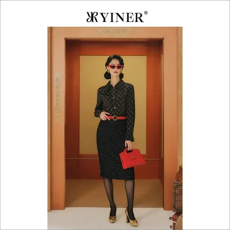 【1996系列】YINER音儿女装冬季真丝上衣桑蚕丝满印logo衬衫商品大图