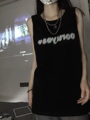 黑色背心女中长款夏季2023运动篮球宽松美式复古无袖t恤吊带上衣商品大图