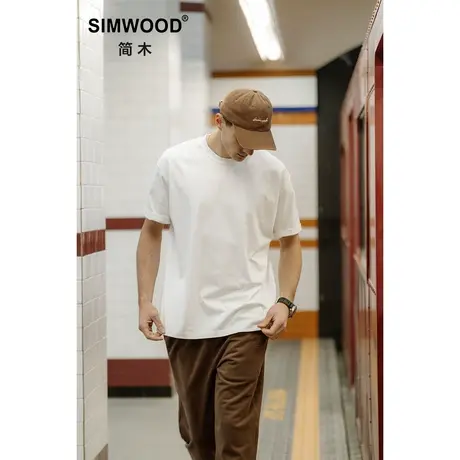 Simwood简木男装【宽松版型】新款265g基础纯色重磅打底短袖T恤男图片