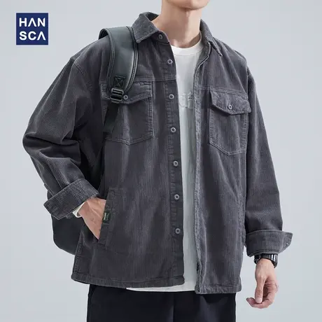 hansca衬衫长袖男士秋季纯棉灯芯绒重磅美式复古潮流翻领工装外套商品大图