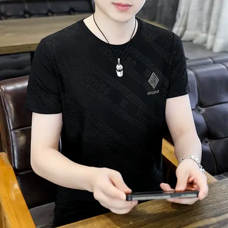 2024新款冰丝短袖T恤男士冰爽丝滑透气休闲百搭半袖打底小衫上衣图片