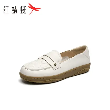 红蜻蜓乐福鞋女2023秋冬新款中老年一脚蹬女鞋平跟软底真皮妈妈鞋商品大图