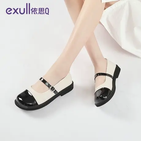 依思q复古拼色英伦小皮鞋漆皮玛丽珍鞋学生娃娃鞋圆头低跟单鞋女商品大图