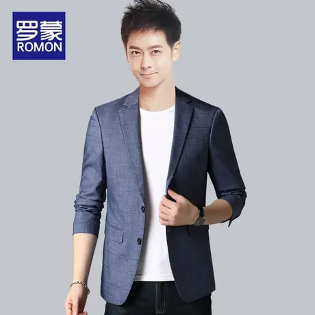 Romon/罗蒙休闲西服青年男时尚商务上衣蓝色外套潮帅气正装小西装图片