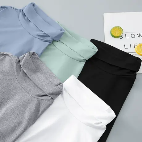 莫代尔长袖t恤男半高领秋季小衫内搭打底衫纯色白色秋衣潮流百搭商品大图