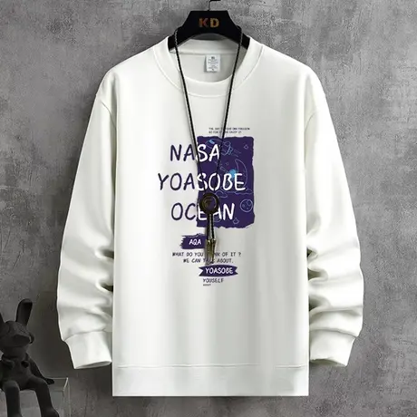 长袖t恤男春秋款潮牌字母印花圆领上衣服潮流休闲卫衣男士打底衫图片