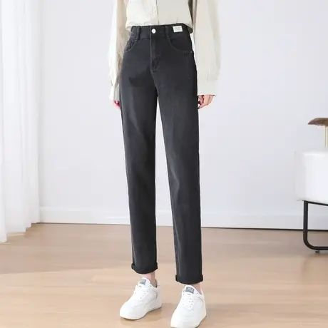 时尚气质牛仔长裤2023年秋季新款女士简约高腰显瘦通勤百搭哈伦裤图片