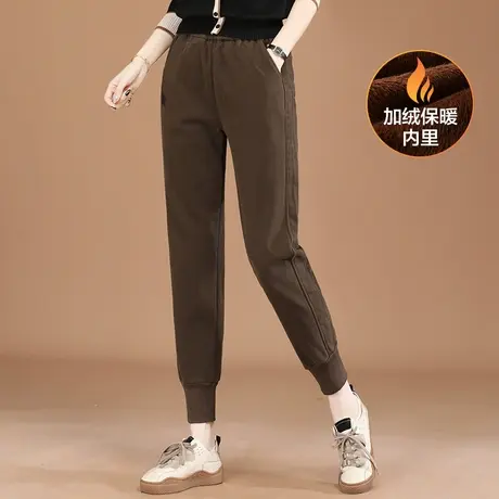 韩潮袭人松紧腰加绒休闲裤子女2023冬季新款刺绣工装裤厚图片