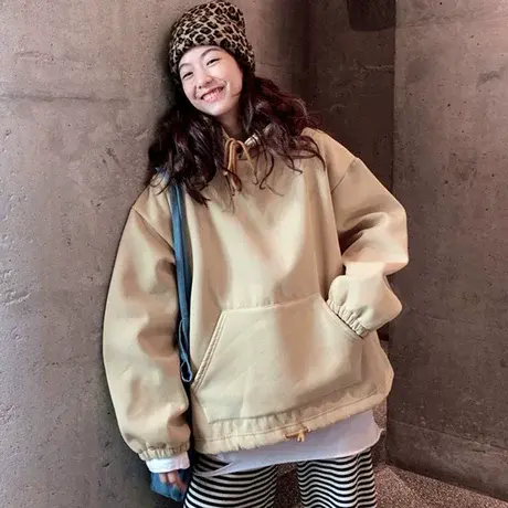 ulzzang卫衣女宽松韩版原宿bf慵懒风上衣加绒加厚ins超火cec外套商品大图