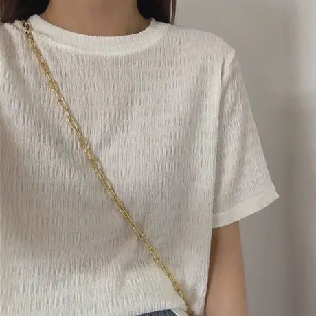 肌理感褶皱短袖T恤女夏季2023新款宽松百搭半袖chic港味上衣潮ins商品大图