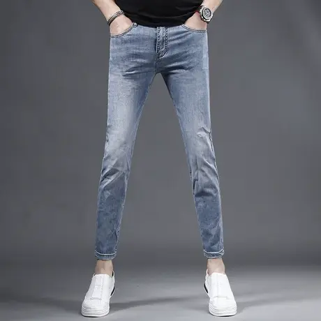 2023夏季新品九分牛仔裤男修身小脚蓝色韩版潮流弹力休闲9分裤男商品大图