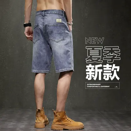 夏天男士高端水洗牛仔短裤夏季薄款男士宽松五分休闲裤子夏款半截商品大图