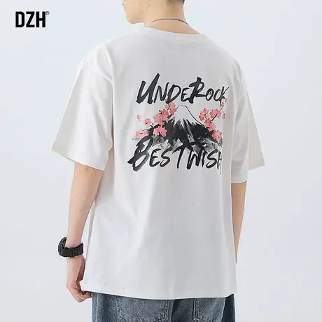 男士中国风t恤男短袖夏季潮牌潮流纯棉宽松上衣五分袖体恤白t半袖商品大图