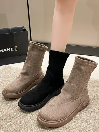 马丁靴女2023新款英伦风瘦瘦靴厚底磨砂弹力小短靴女春秋单靴裸靴商品大图