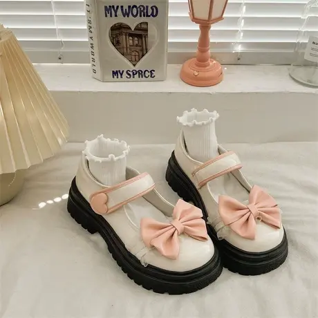 玛丽珍女鞋厚底夏季单鞋2023新款时尚法式粗跟蝴蝶结配裙子小皮鞋商品大图