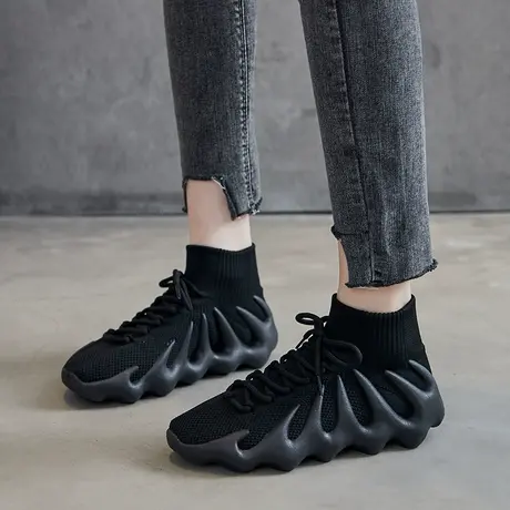 运动鞋女全黑色老爹鞋超火火山椰子鞋秋季大码工作鞋41-43袜子鞋商品大图