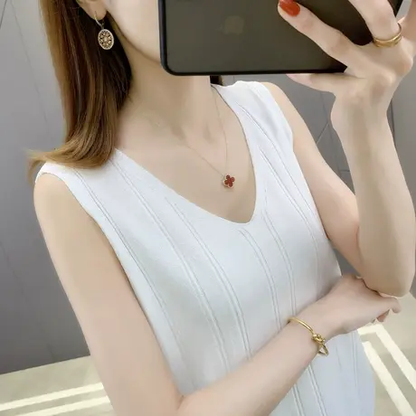 纯色V领小吊带背心女2024年春季新款内搭修身打底衫白色美背上衣商品大图
