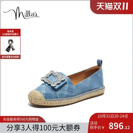 妙丽牛仔部落渔夫鞋女2024春新款懒人一脚蹬蓝色方钻单鞋SGG25AA4商品大图