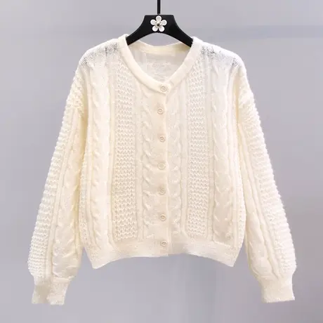 早秋外搭薄款麻花毛衣外套女2023新款韩系卡榫温柔风软糯针织开衫商品大图