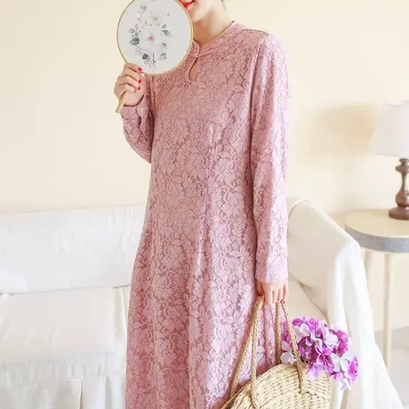 胖妹妹春季2023新品气质优雅蕾丝裙 加大码中式改良旗袍风长裙商品大图