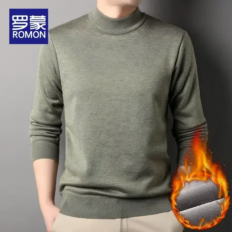 罗蒙半高领加绒毛衣男2023秋冬季新款打底针织衫男士加厚保暖线衣图片