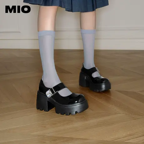 [王冰冰同款]MIO米奥秋季超高跟单鞋蝴蝶搭扣浅口玛丽珍鞋女图片