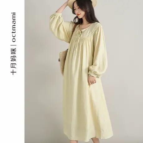 十月妈咪孕妇夹花连衣裙2025新款春夏外穿宽松遮肚气质长裙春装商品大图