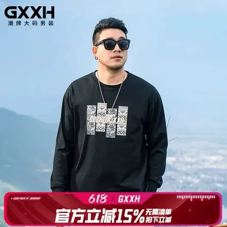GxxH大码男装美式长袖T恤男士圆领潮牌潮流秋季黑色打底衫上衣图片